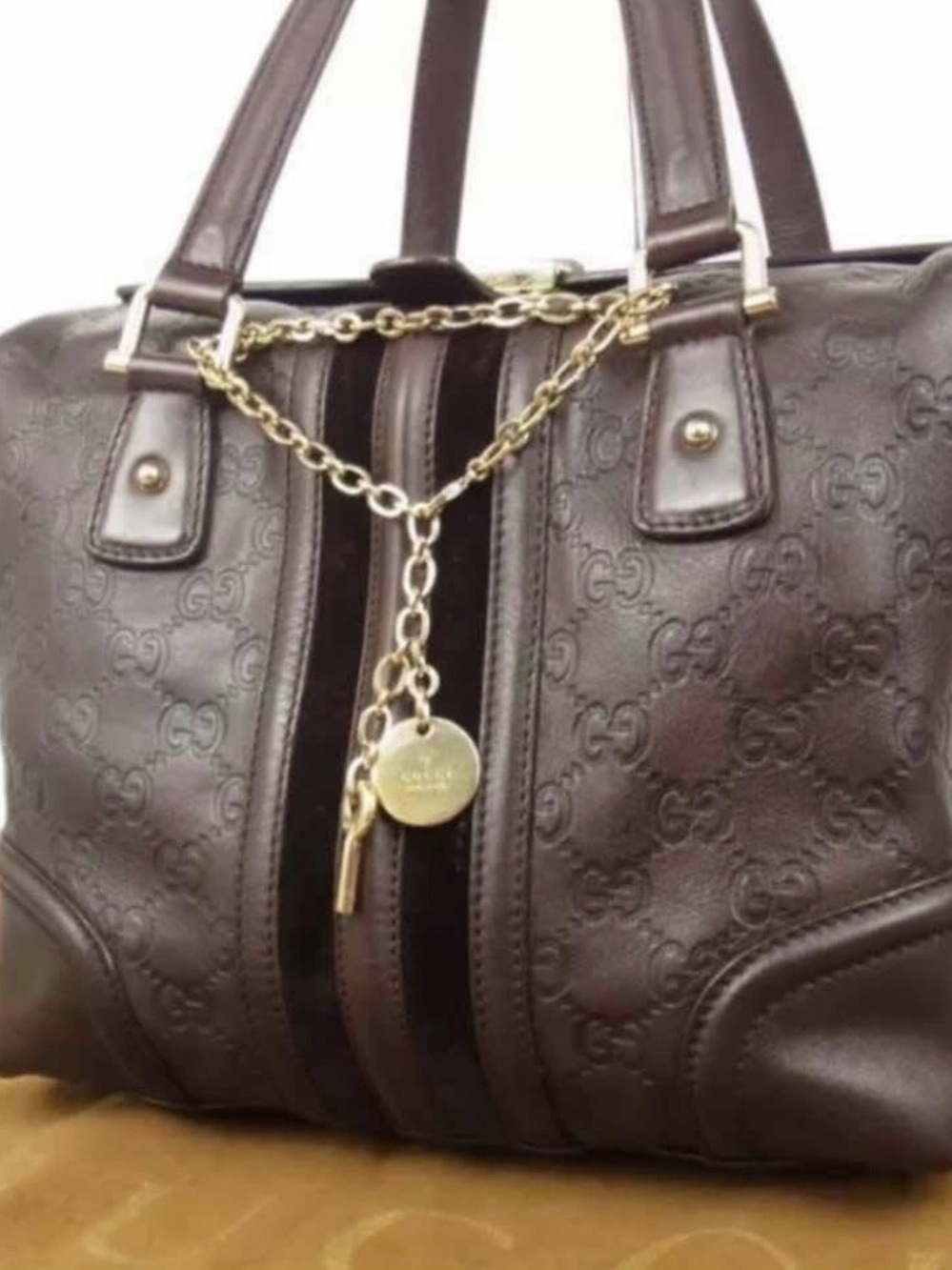 Gucci tote Brown Leather Tote with Gold Chain Accent $1475